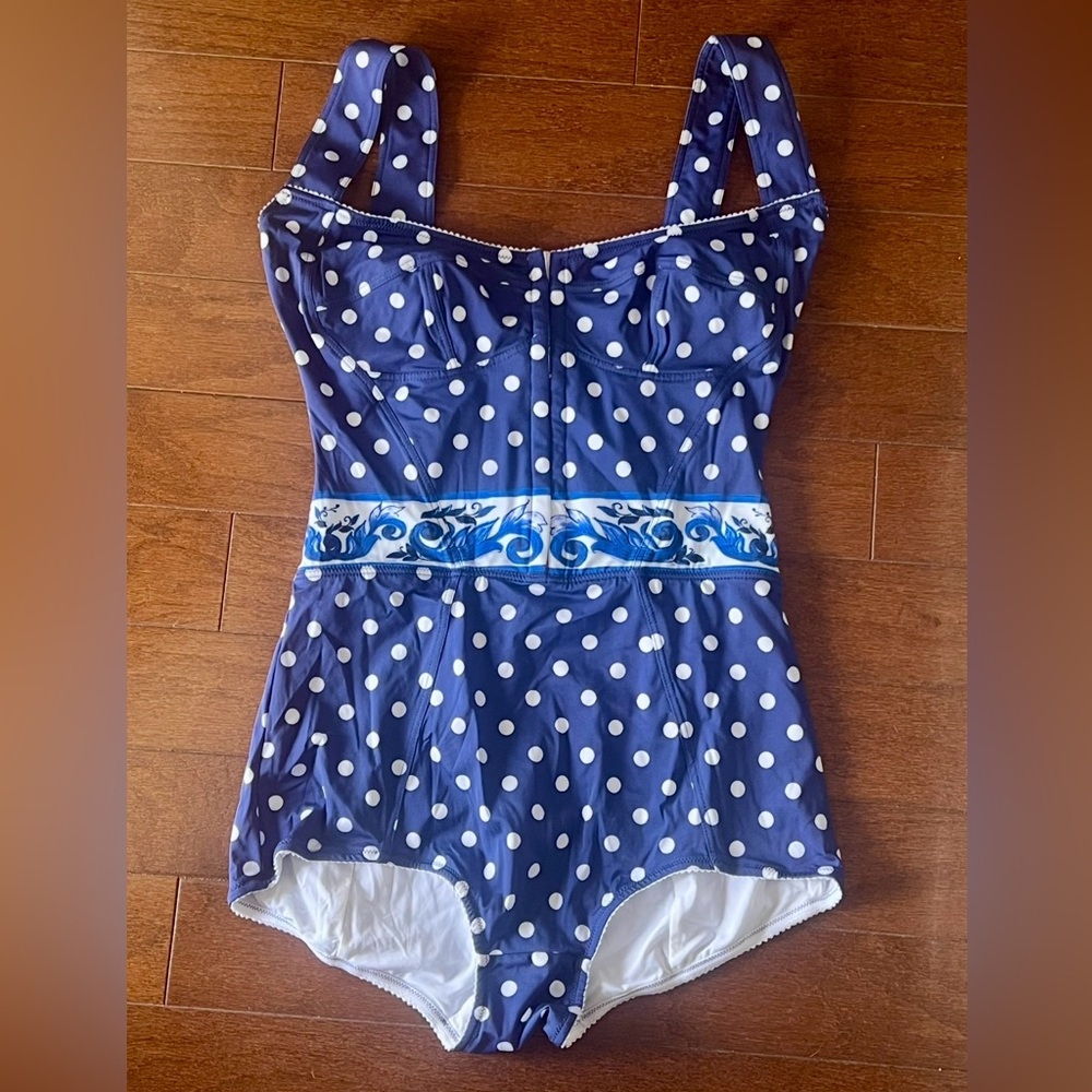 Dolce & Gabbana Navy Polka Dot Swimsuit